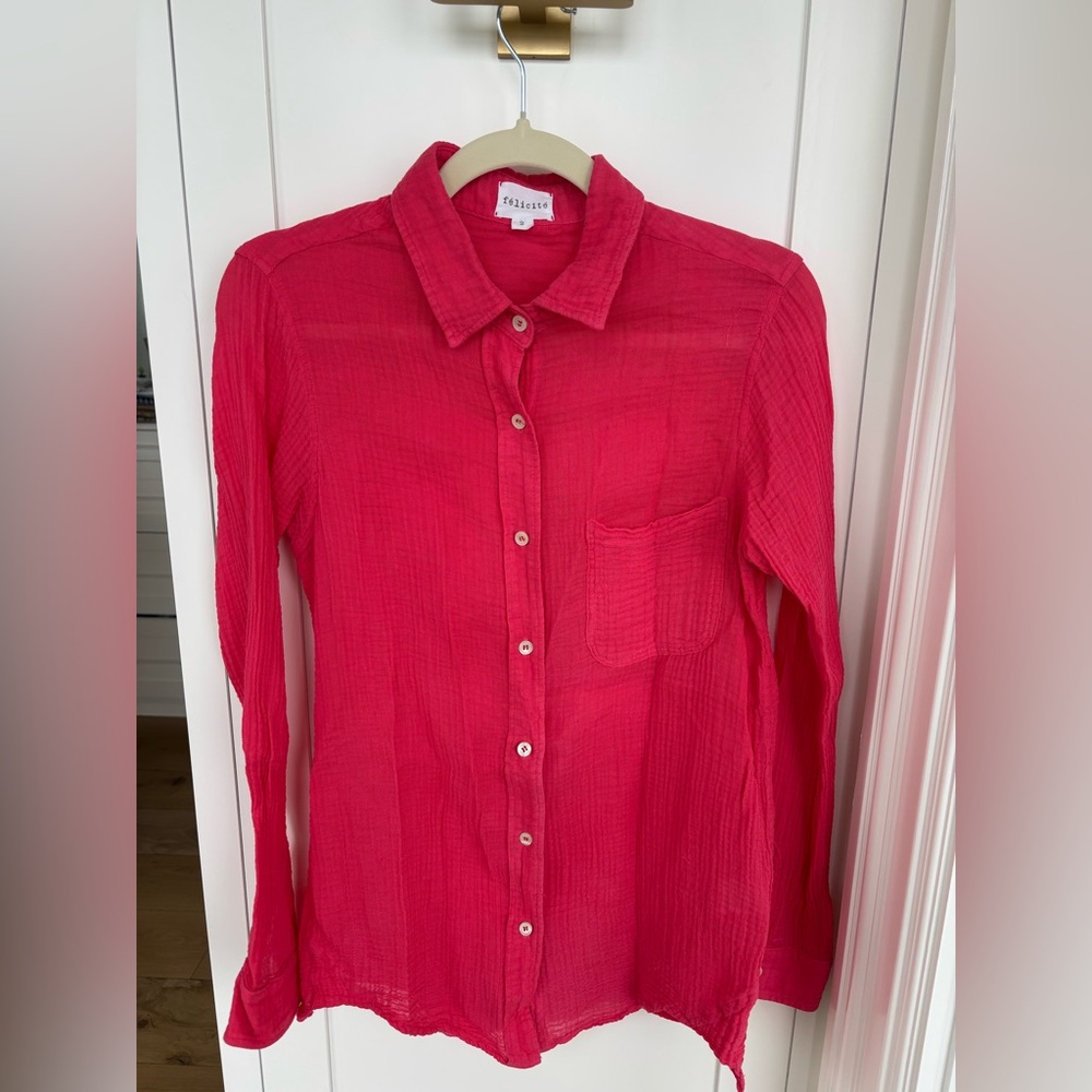 Hot Pink Cotton Muslin Button Down